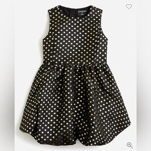 J. Crew Crewcuts Black Gold Polka Dot Bubble Skirt Dress Metallic Jacquard -Sz 6